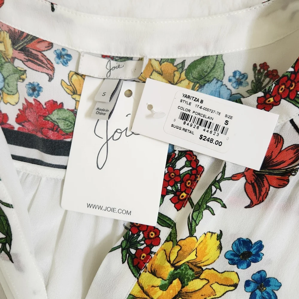 Joie Yaritza B Floral-Print Silk Georgette buttom down Top Size Small